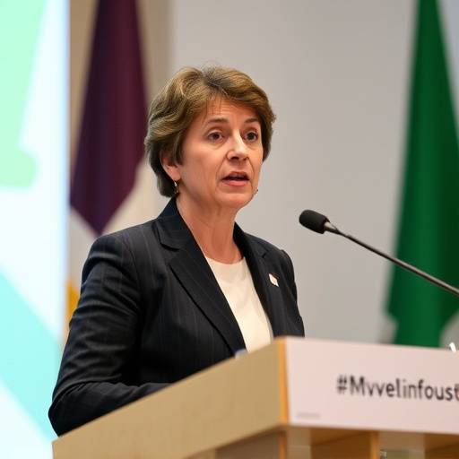 Il Ministro degli Esteri, Giulio Esposito, pronuncia un discorso durante la conferenza annuale sull'ambiente a Milano